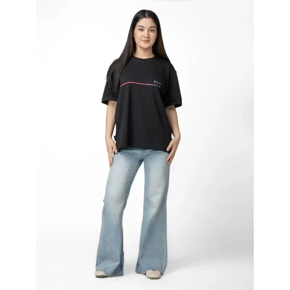 Womens Black Short-Sleeve Cotton T-Shirt Minimalist Graphic Design - Picture 3 of 4